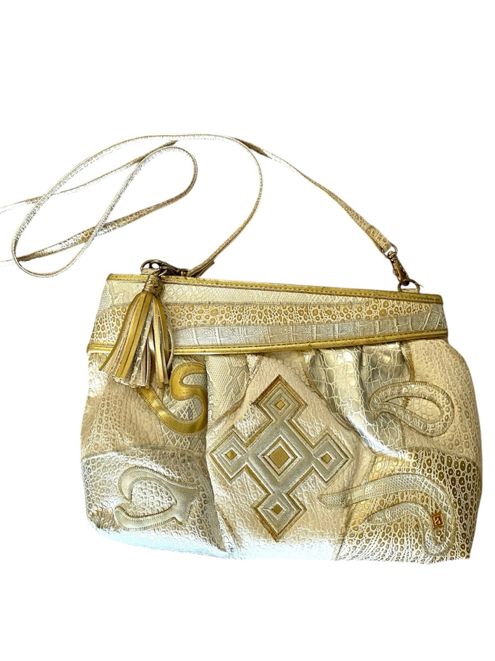 Nas Rare vintage faux leather/ animal skin patchwork bubble crossbody handbag